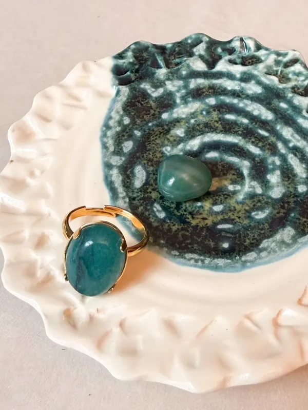 Bague pierre naturelle ovale agate vert bijoux lyon foulard soie