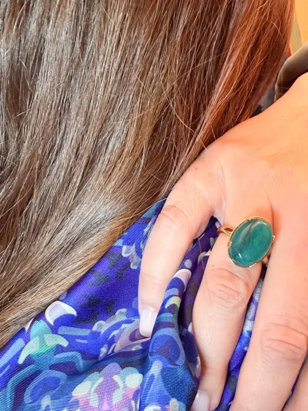 Bague pierre naturelle ovale agate vert bijoux lyon foulard soie