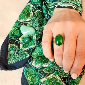 Bague pierre naturelle ovale malachite verte bijoux Lyon foulard soie