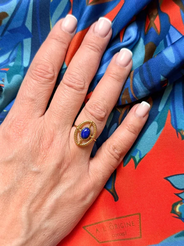 Bague acier inoxydable pierre naturelle modèle Rose des Vents Bijoux Lyon foulard soie