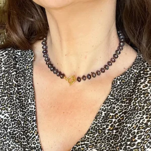 Collier perles bohème verre marron Bijoux Lyon