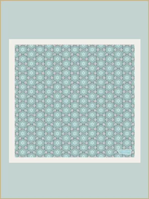 Foulard soie Lyon bandana motif roche au soleil bleu vert accessoires mode