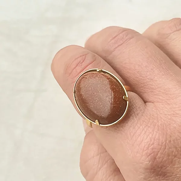 Bague pierre naturelle ovale orange cuivrée goldstone biijoux Lyon