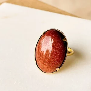 Bague pierre naturelle ovale orange cuivrée goldstone biijoux Lyon