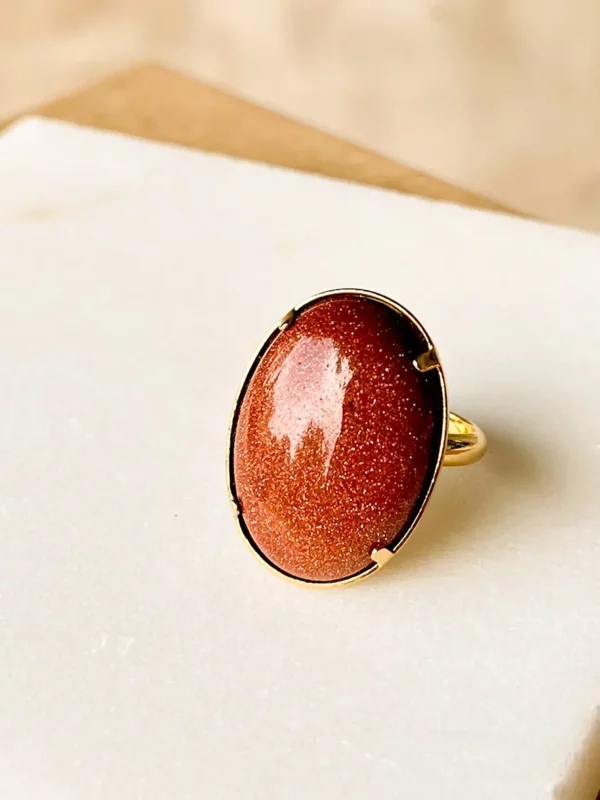 Bague pierre naturelle ovale orange cuivrée goldstone biijoux Lyon