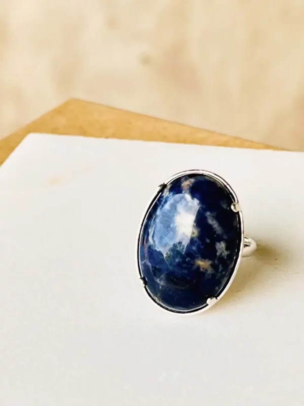 Bague pierre naturelle bleu grand format Bijoux Lyon