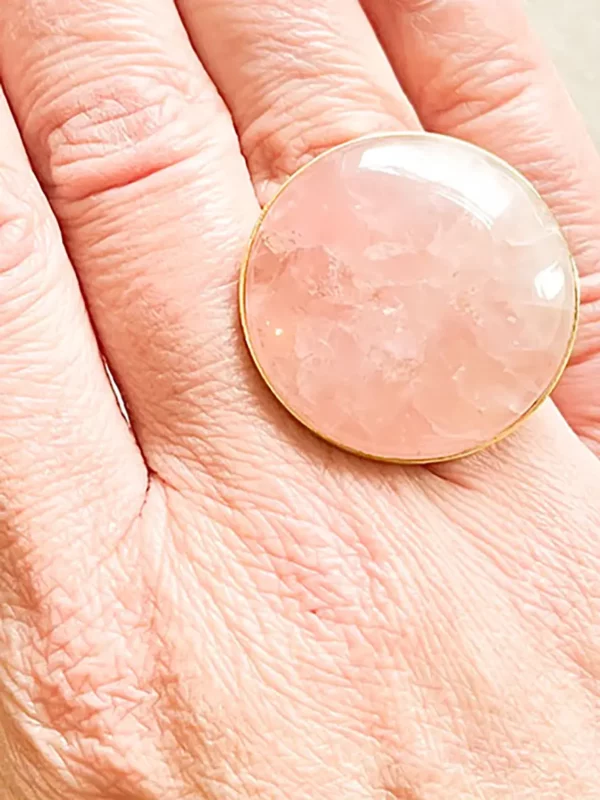 bague pierre naturelle quartz rose grand cabochon bijoux Lyon
