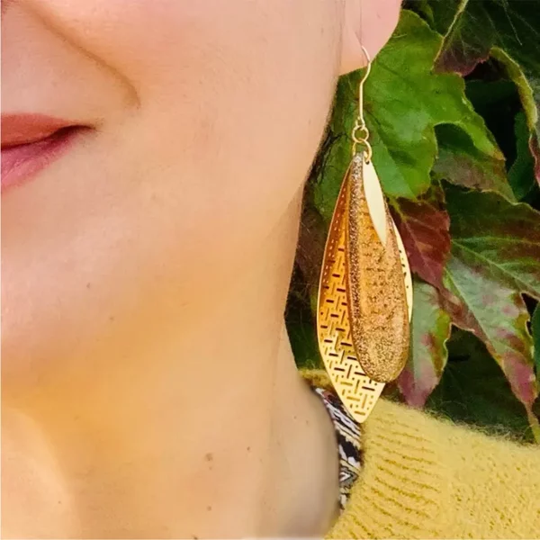 Boucles d'oreilles pendants goutte resine ambre Bijoux Lyon