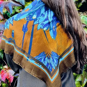 Chale laine soie cachemire modele cordyline bleu marron foulard accessoire mode Lyon