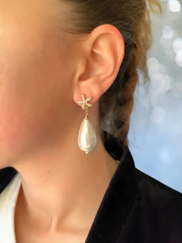 Boucles d'oreilles légères gouttes nacrées étoile Bijoux Lyon
