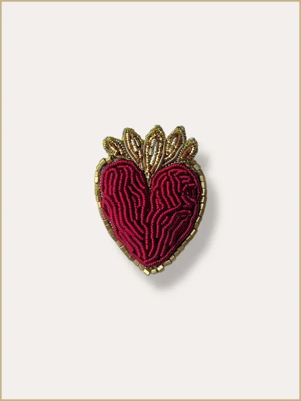 Broche brodée main coeur exvoto coloré accessoires de mode Lyon