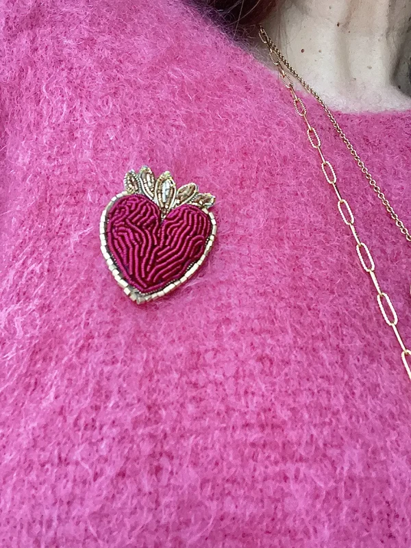 Broche brodée main coeur exvoto coloré accessoires de mode Lyon