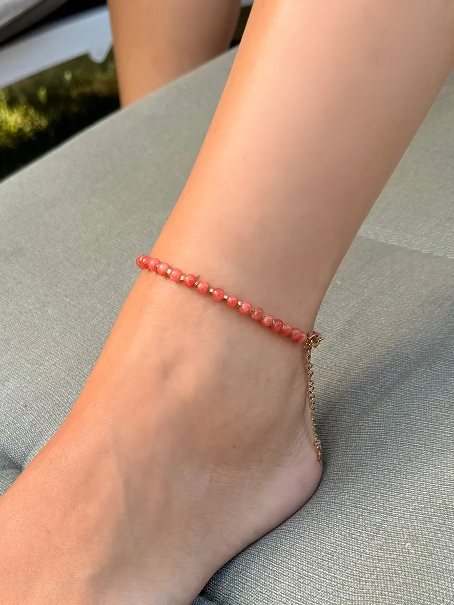 Bracelet Cheville Femme Pierres Naturelles – Réglable, Fermoir Mousqueton – Élégance Bohème (Été, Cadeau)