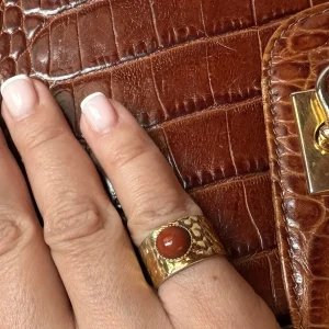 Bague pierre naturelle cornaline plaqué or bijoux Lyon