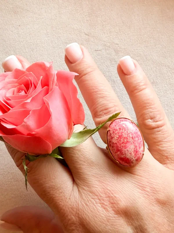 Bague pierre naturelle jaspe rose BIjoux Lyon