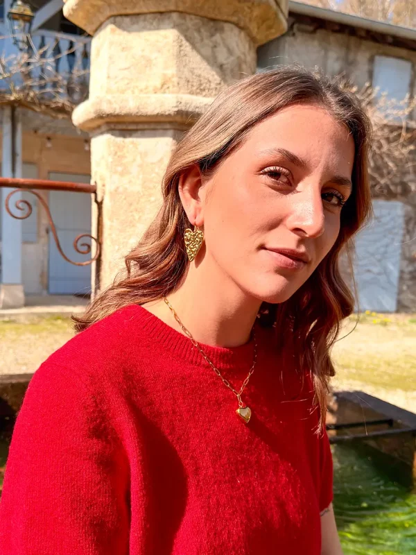 boucles d'oreilles dorées pendentif coeur martelé bijoux Lyon