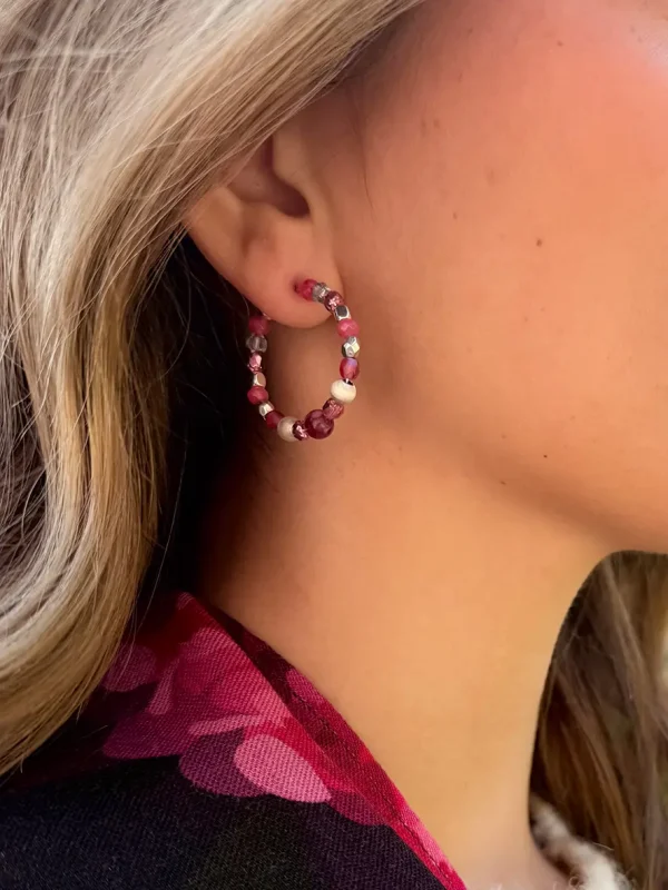Créoles boucles d'oreilles perles rose et argent Bijoux Lyon