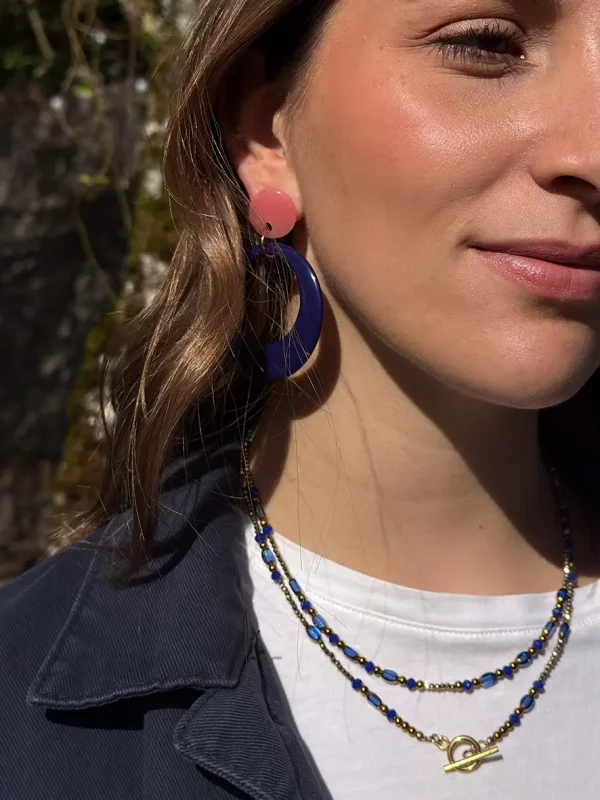 boucles d'oreilles légères pendentif cercle bleu rose bijoux lyon collier perles fines