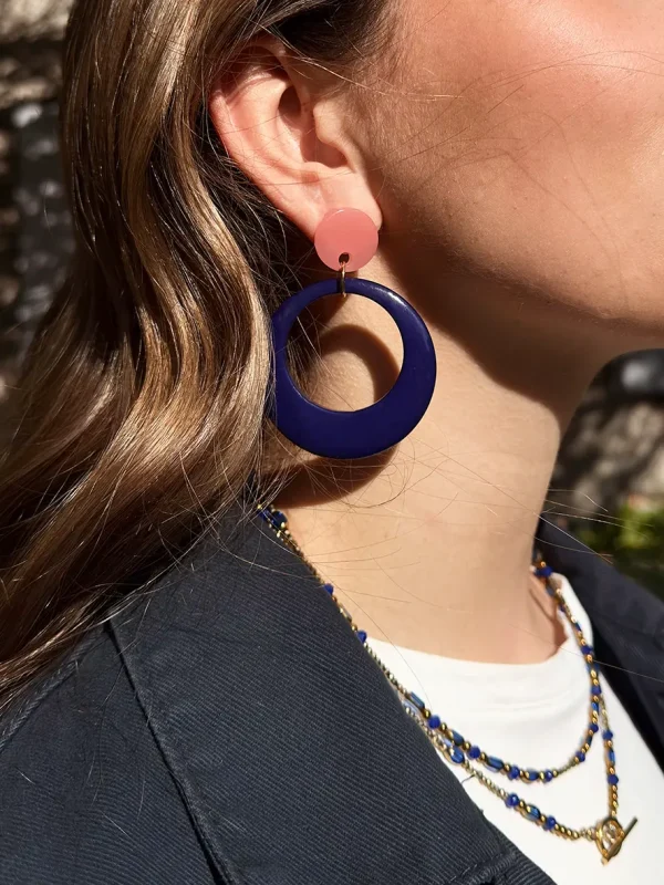 boucles d'oreilles légères pendentif cercle bleu rose bijoux lyon collier perles fines