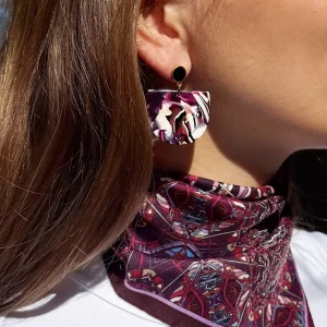 boucles d'oreilles légères pendentif demi lune mix bordeaux blanc bijoux lyon foulard soie