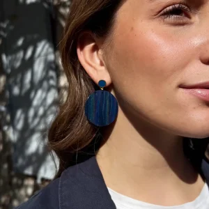 boucles d'oreilles légères pendentif disque bleu rainbow bijoux lyon