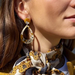 boucles d'oreilles légères pendentif goutte mix ocre bijoux lyon foulard soie