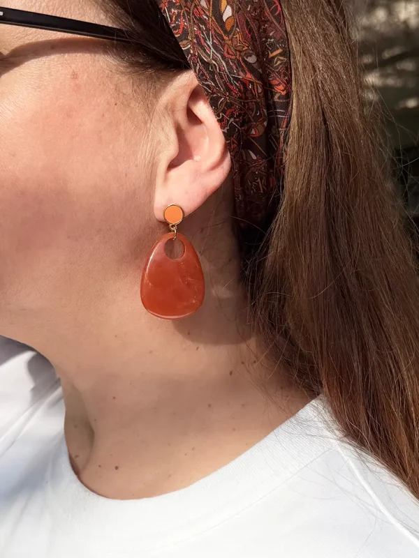 boucles d'oreilles légères pendentif orange bijoux lyon foulard soie