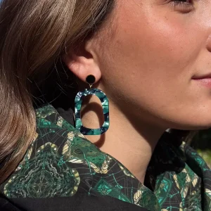 boucles d'oreilles légères pendentif mix vert noir bijoux lyon étole paréo coton bio