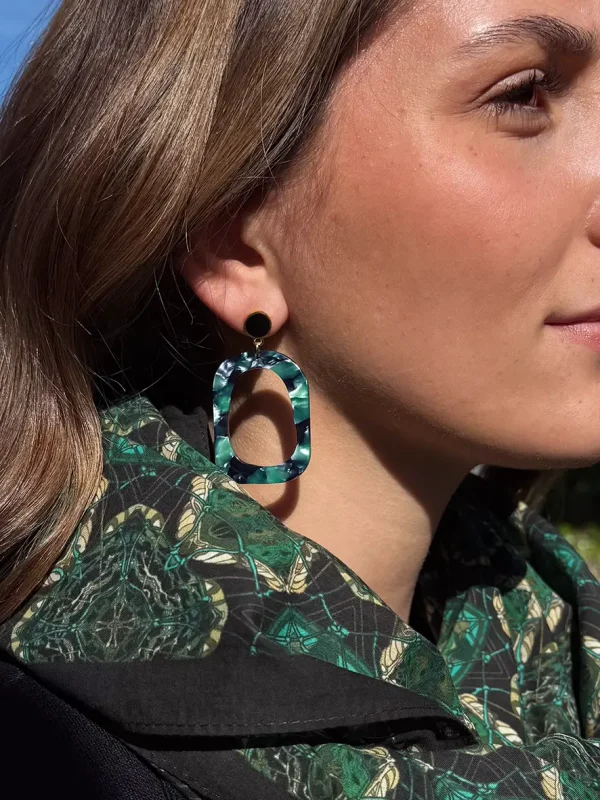 boucles d'oreilles légères pendentif mix vert noir bijoux lyon étole paréo coton bio