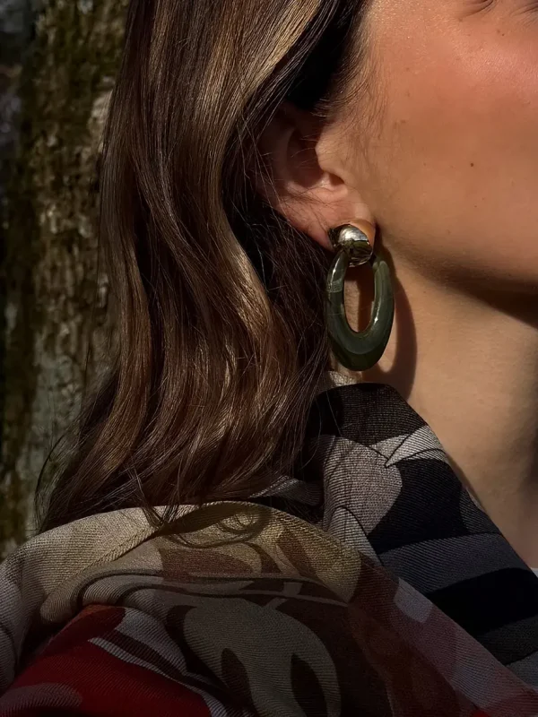 boucles d'oreilles légères pendentif ovale kaki bijoux lyon
