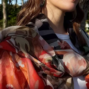 Etole laine soie cachemire motif flamingos orange vert accessoires luxe mode lyon