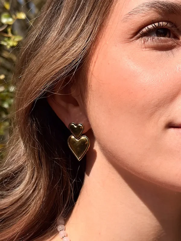 boucles d'oreilles dorées pendentif coeur puce coeur bijoux lyon