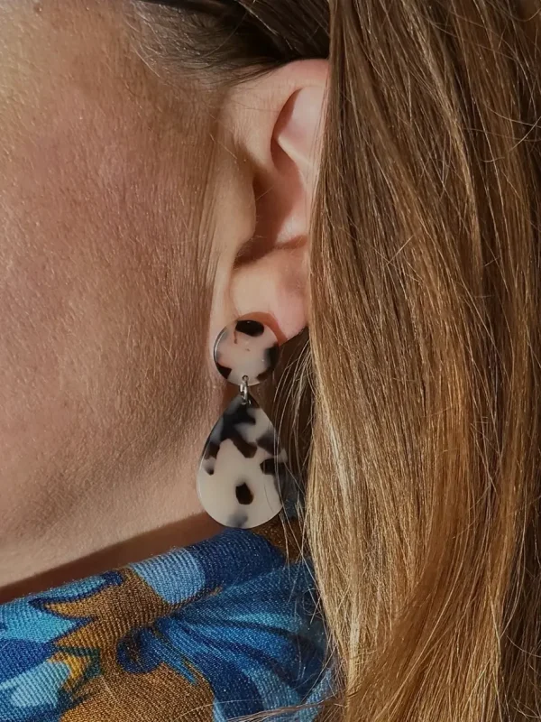 boucles d'oreilles légères pendentif goutte mix beige brun bijoux lyon