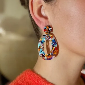 boucles d'oreilles pendentif ovale mix multicolore bijoux lyon