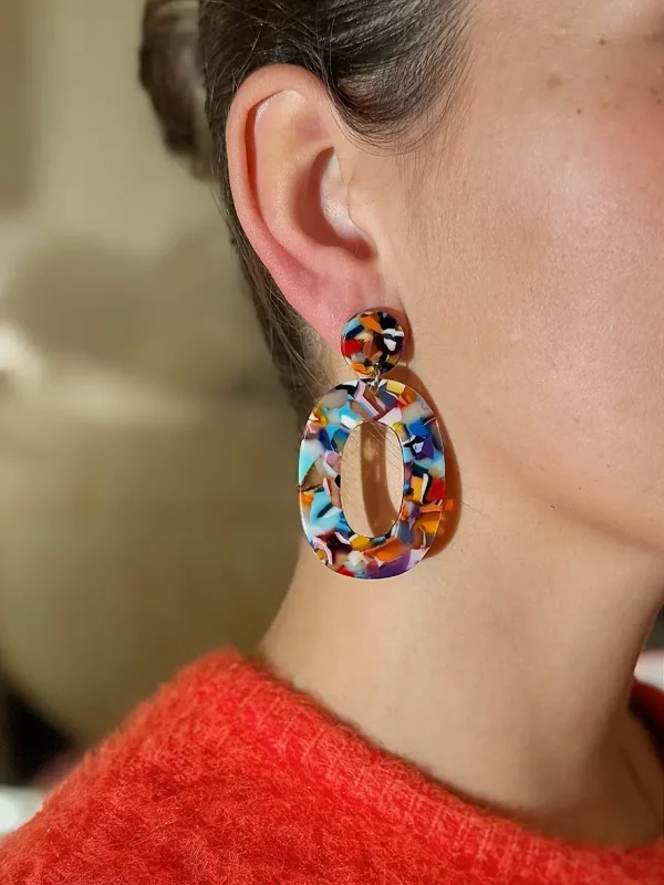 boucles d'oreilles pendentif ovale mix multicolore bijoux lyon
