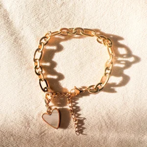 Bracelet chaine acier inoxydable charm coeur nacre bijoux Lyon