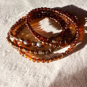 Bracelet collier élastique perles verre marron ambré bijoux Lyon artisanat