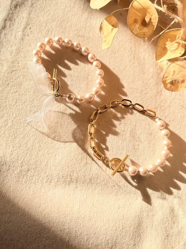 Bracelet chaine acier inoxydable et perles nacrées bijoux Lyon