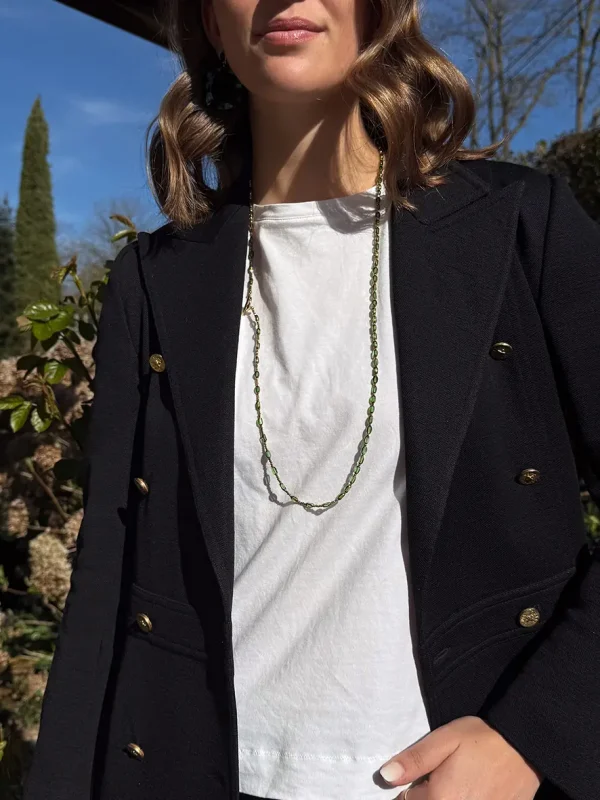 Collier long perles fines cristal vert modèle Cora bijoux Lyon