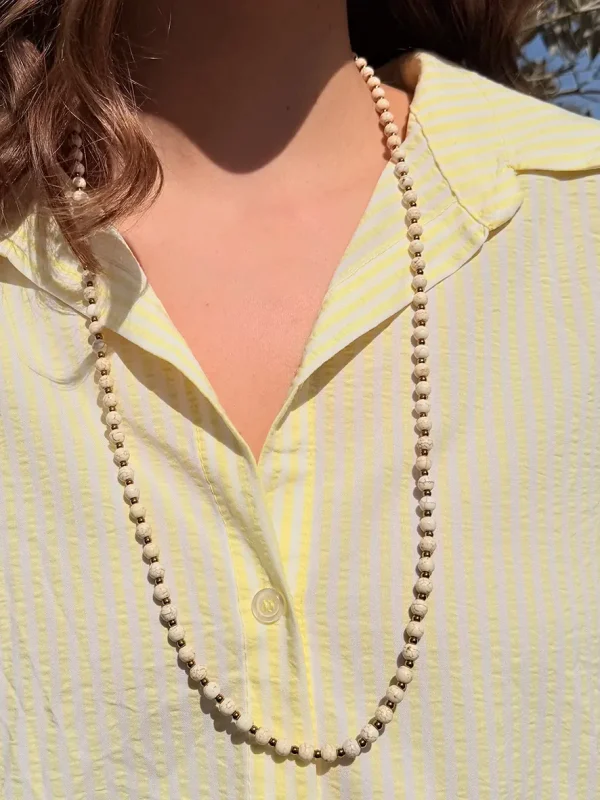 Collier long pierre naturelle howlite blanc ivoire double tour Bijoux Lyon