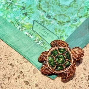 broche tortue verte brodée main broderie accessoires de mode Lyon foulard bandana